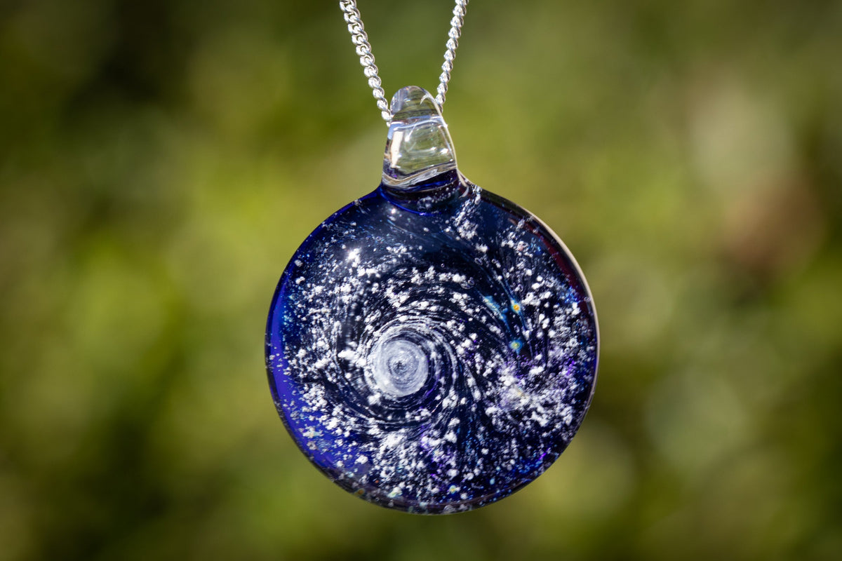 glass pendant with cremation ash